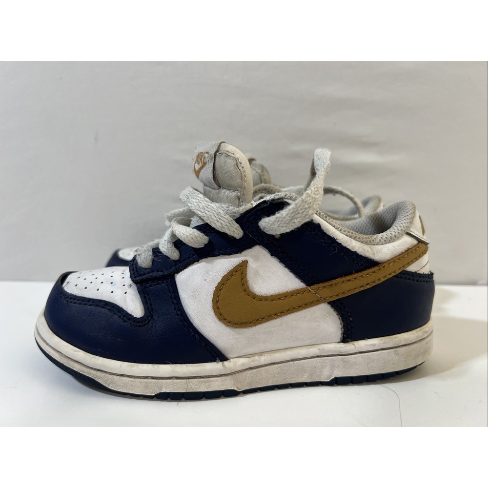 Nike Dunk Low Unisex Kids Low Top Sneakers Navy/White/Gold US 12C